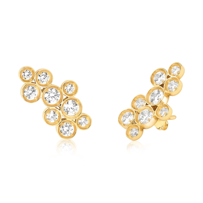 Brinco Bubble Ear cuff em prata 925 banho dourado módulos com bolhas de Zircônias brancas 1