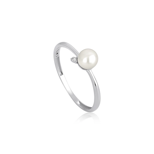 Anel Versailles em ouro branco 18k com uma Pérola e Diamante