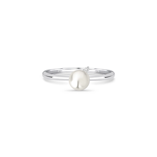 Anel Versailles em ouro branco 18k com uma Pérola e Diamante