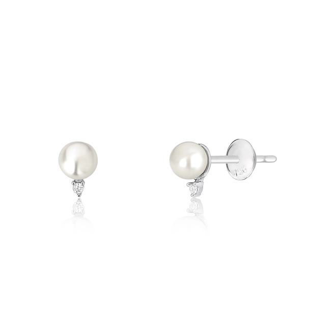 Brinco Versailles Stud ouro branco 18k solitário de Pérola e Diamante 1