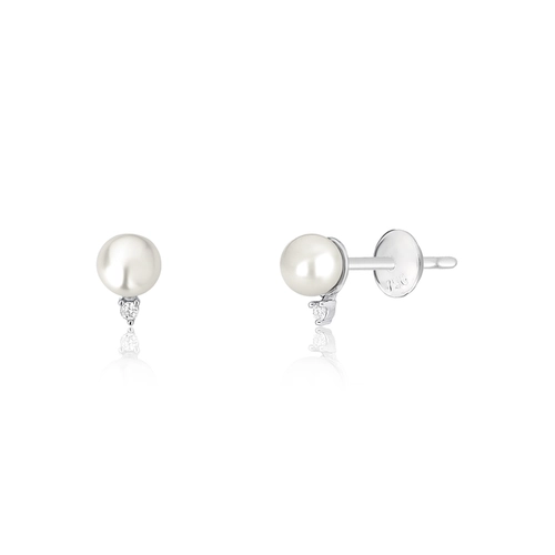 Brinco Versailles Stud ouro branco 18k solitário de Pérola e Diamante