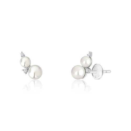 Brinco Versailles Stud ouro branco 18k com 2 Pérolas e Diamantes