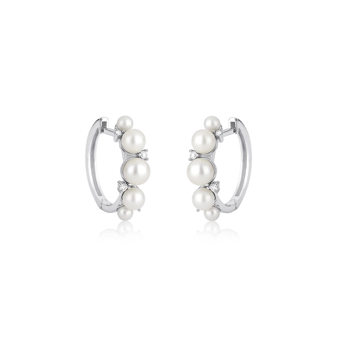 Brinco Versailles argola click ouro branco 18k com Pérolas e Diamantes 1