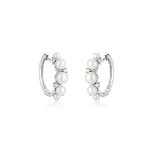 Brinco Versailles argola click ouro branco 18k com Pérolas e Diamantes
