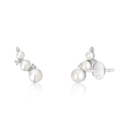 Brinco Versailles ear cuff ouro branco 18k com Pérolas e Diamantes