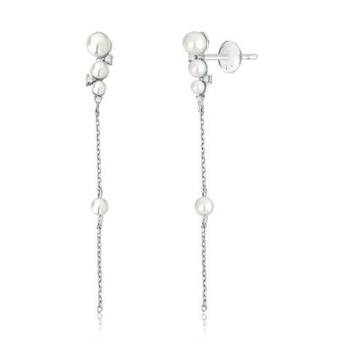 Brinco Versailles pingente em ouro branco 18k com Pérolas e Diamantes