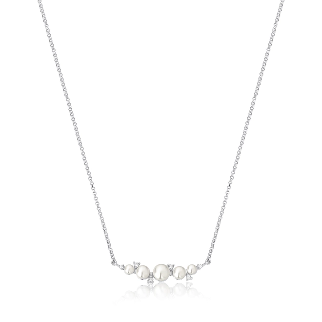 Gargantilha Versailles corrente ouro branco 18k com 5 Pérolas e Diamantes 1