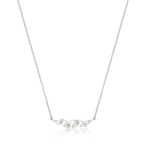 Gargantilha Versailles corrente ouro branco 18k com 5 Pérolas e Diamantes