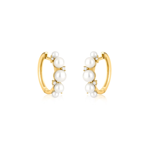 Brinco Versailles argola click ouro 18k com Pérolas e Diamantes