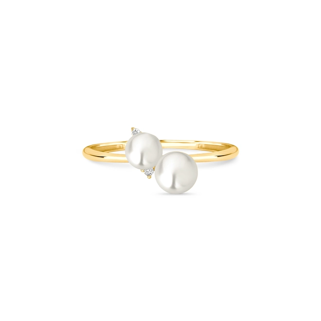 Anel Versailles em ouro 18k com duas Pérolas e um Diamante 2