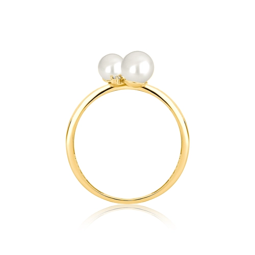 Anel Versailles em ouro 18k com duas Pérolas e um Diamante