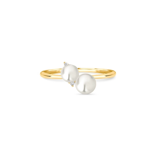 Anel Versailles em ouro 18k com duas Pérolas e um Diamante