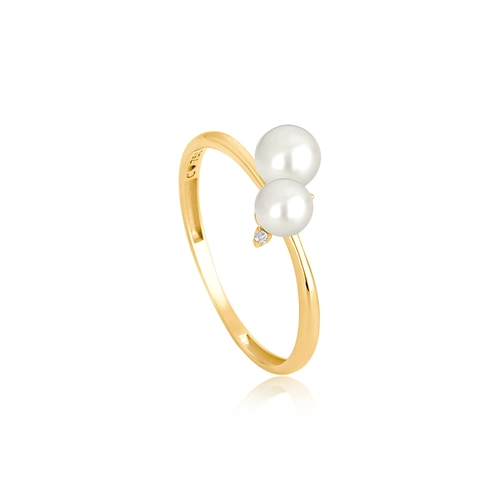Anel Versailles em ouro 18k com duas Pérolas e um Diamante