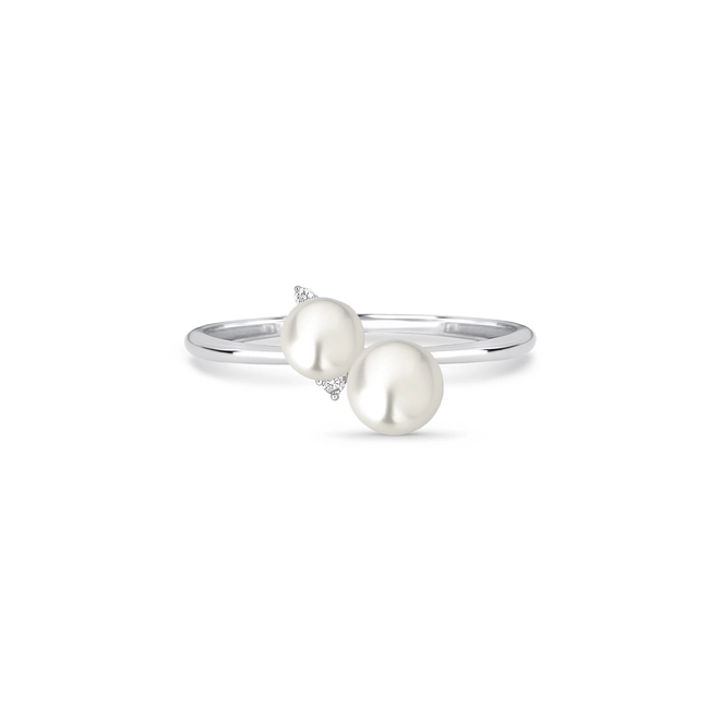 Anel Versailles em ouro branco 18k com duas Pérolas e um Diamante 2