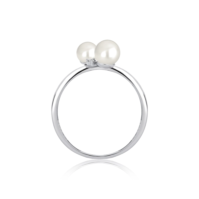 Anel Versailles em ouro branco 18k com duas Pérolas e um Diamante 3
