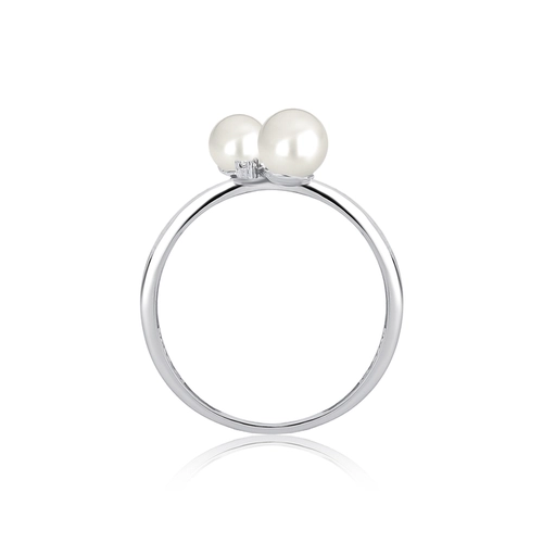 Anel Versailles em ouro branco 18k com duas Pérolas e um Diamante