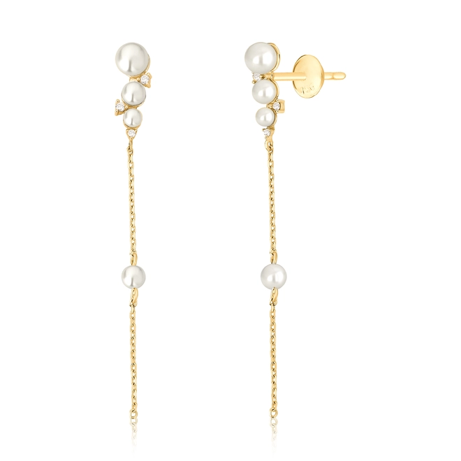 Brinco Versailles pingente em ouro 18k com 4 Pérolas e Diamantes 1