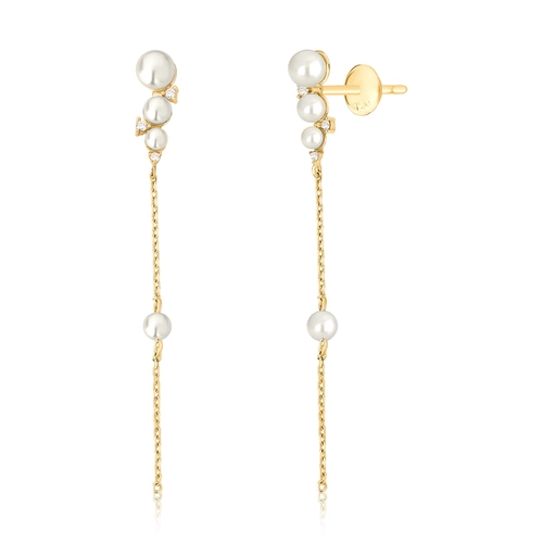 Brinco Versailles pingente em ouro 18k com 4 Pérolas e Diamantes