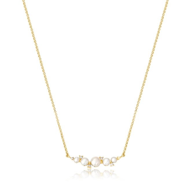 Gargantilha Versailles corrente ouro 18k com 5 Pérolas e Diamantes 1