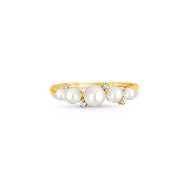 Anel Versailles aparador em ouro 18k com 5 Pérolas e Diamantes 2