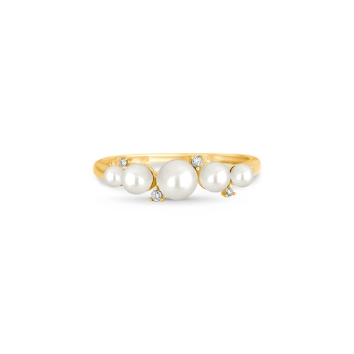 Anel Versailles aparador em ouro 18k com 5 Pérolas e Diamantes