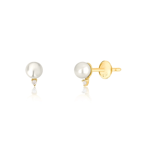 Brinco Versailles Stud ouro 18k solitário de Pérola e Diamante