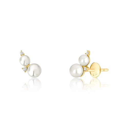 Brinco Versailles Stud ouro 18k com Pérolas e Diamantes