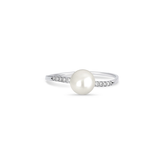 Anel Way de Pérola em ouro branco 18k linhas delicadas de Diamantes 2