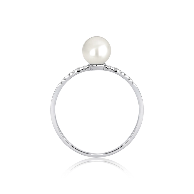 Anel Way de Pérola em ouro branco 18k linhas delicadas de Diamantes 3