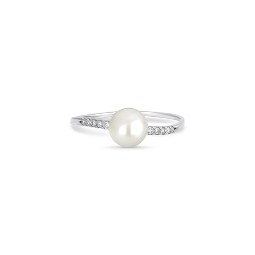 Anel Way de Pérola em ouro branco 18k linhas delicadas de Diamantes
