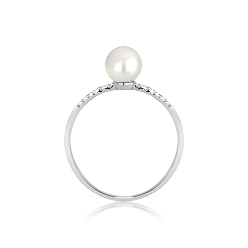 Anel Way de Pérola em ouro branco 18k linhas delicadas de Diamantes