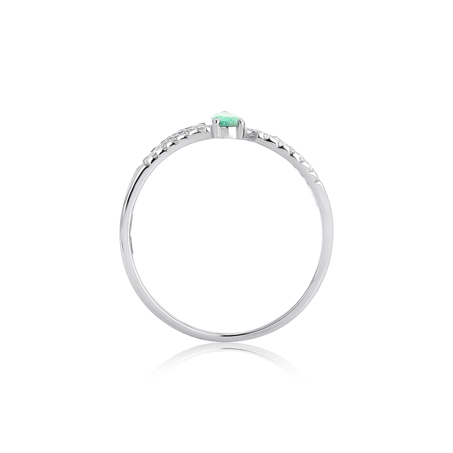 Anel Way em ouro branco 18k linhas delicadas de Diamantes e gota Esmeralda 3