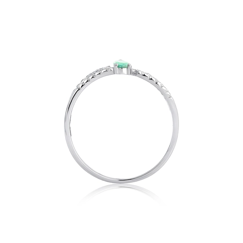 Anel Way em ouro branco 18k linhas delicadas de Diamantes e gota Esmeralda