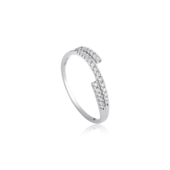 Anel Way em ouro branco 18k linhas delicadas com 15pts de Diamantes 1