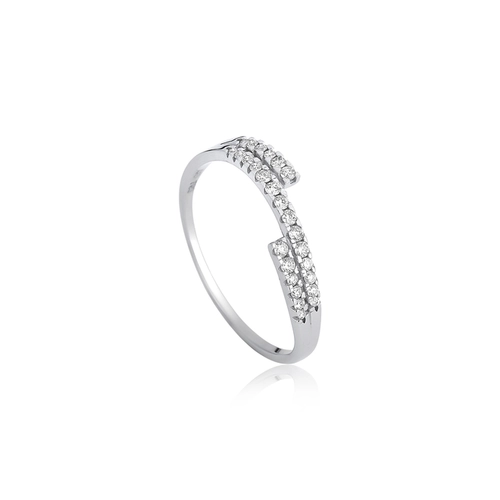 Anel Way em ouro branco 18k linhas delicadas com 15pts de Diamantes