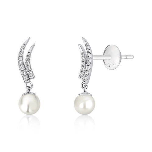 Brinco Way Ear Cuff em ouro branco 18k linhas de Diamantes com Pérola
