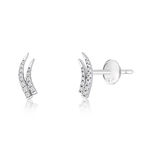 Brinco Way Ear cuff em ouro branco 18k linhas delicadas com Diamantes