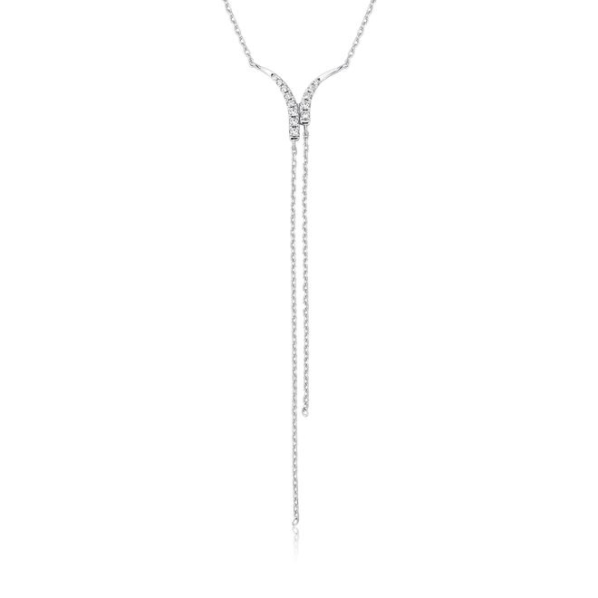 Gargantilha Way gravatinha em ouro branco 18k linhas delicadas em com 8pts de Diamantes 1