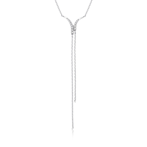 Gargantilha Way gravatinha em ouro branco 18k linhas delicadas em com 8pts de Diamantes