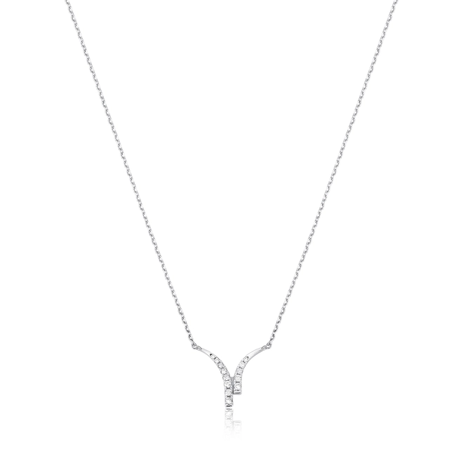 Gargantilha Way corrente em ouro branco 18k linhas delicadas em "V" com 8pts de Diamantes 1