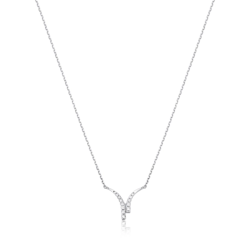 Gargantilha Way corrente em ouro branco 18k linhas delicadas em "V" com 8pts de Diamantes