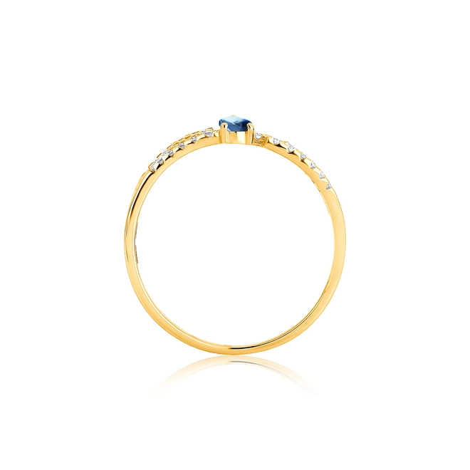 Anel Way em ouro 18k linhas delicadas com Diamantes e gota de Safira Azul 3