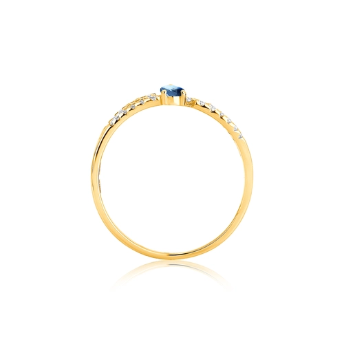 Anel Way em ouro 18k linhas delicadas com Diamantes e gota de Safira Azul