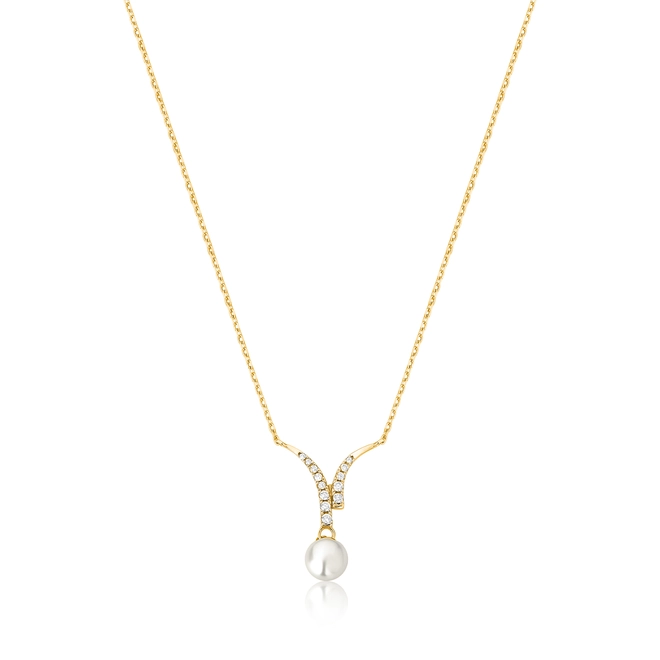 Gargantilha Way corrente em ouro 18k linhas delicadas de Diamantes com Pérola 1