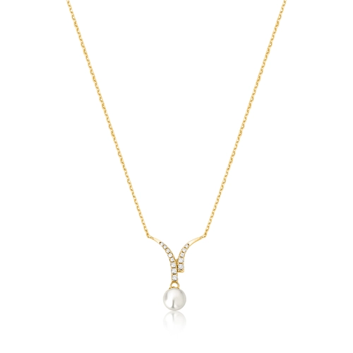 Gargantilha Way corrente em ouro 18k linhas delicadas de Diamantes com Pérola