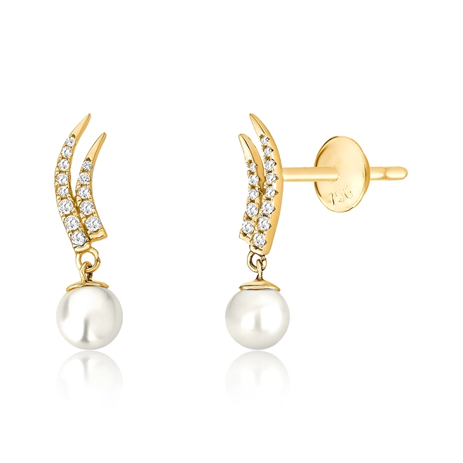 Brinco Way Ear Cuff em ouro 18k linhas delicadas com Diamantes e Pérola 1