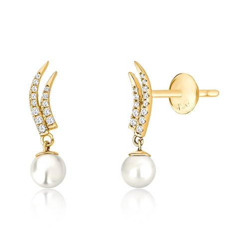 Brinco Way Ear Cuff em ouro 18k linhas delicadas com Diamantes e Pérola
