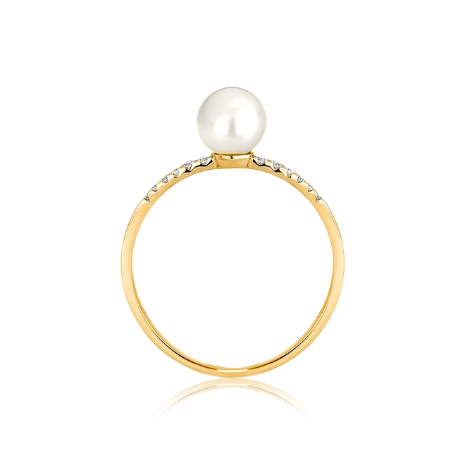 Anel Way de Pérola em ouro 18k aro linha delicada de Diamantes 3