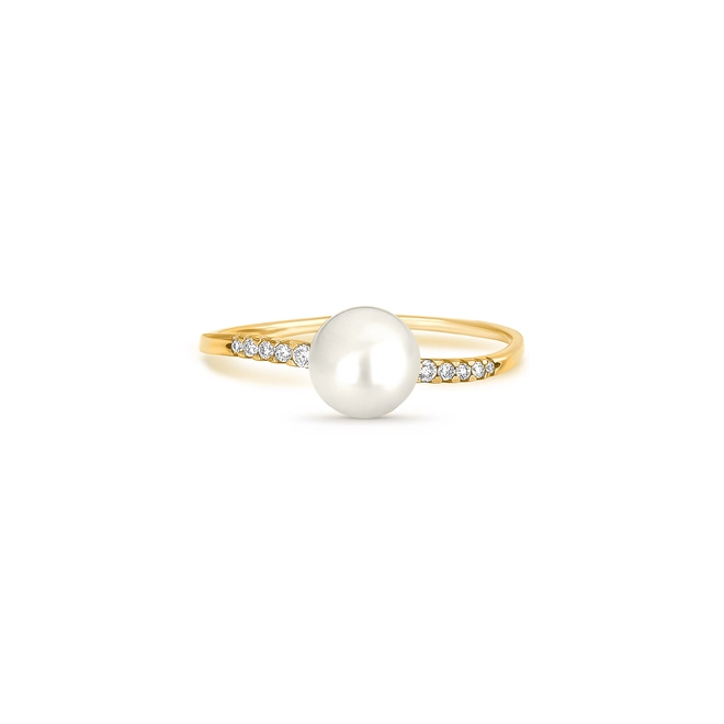 Anel Way de Pérola em ouro 18k aro linha delicada de Diamantes 2