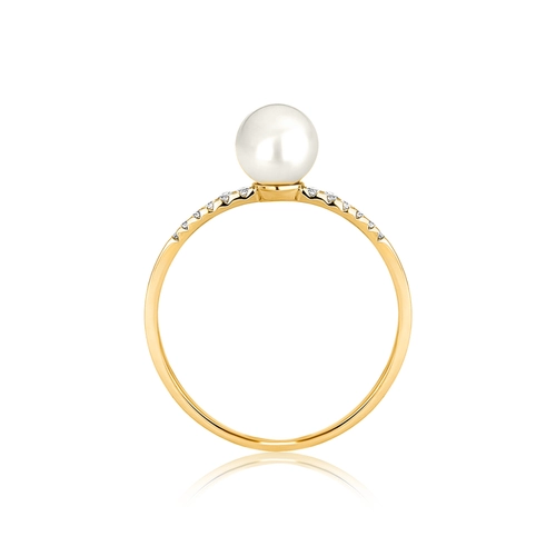 Anel Way de Pérola em ouro 18k aro linha delicada de Diamantes